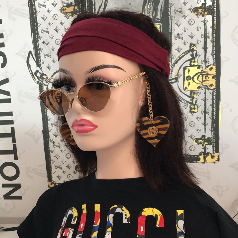 New Authentic Gucci GG0977S 002 Gold Cat-Eye Sunglasses Brown Lenses - Picture 3 of 11